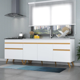 Kit 2 Balcões Gabinete Pia 150 cm e Cooktop 70 cm Veneza GW Multimóveis MP2073 Branco na Casas Bahia