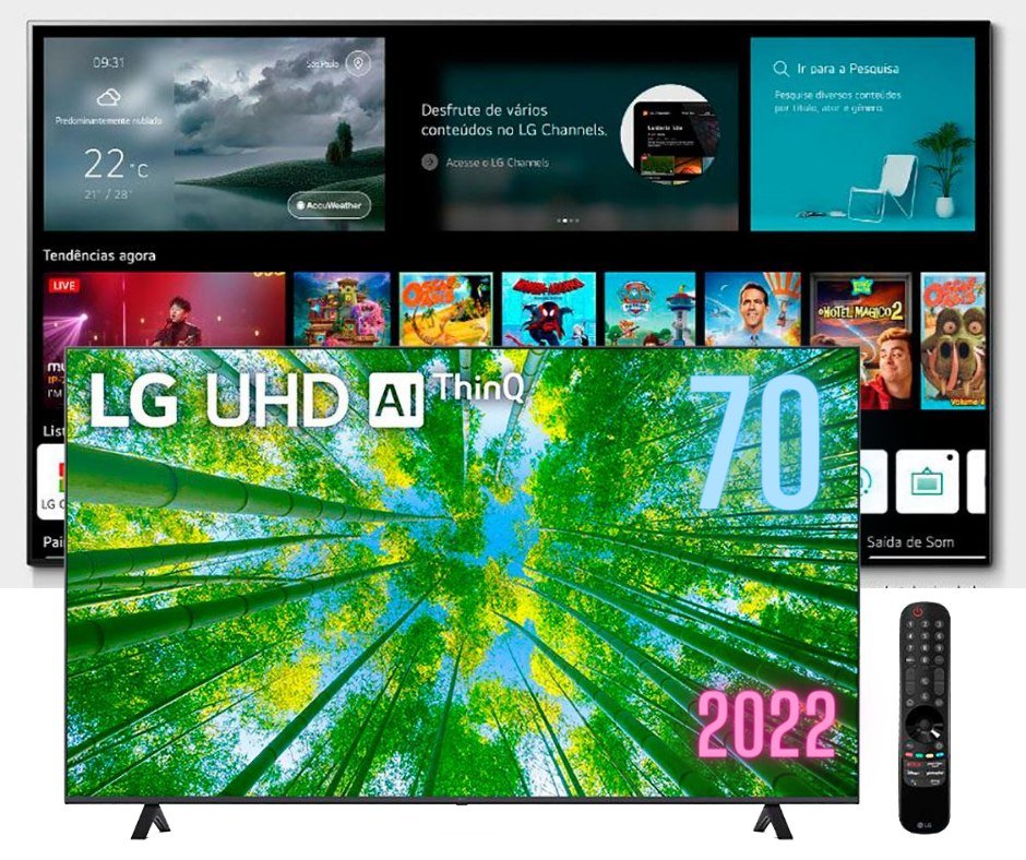 Smart TV 70″ LG 4K UHD 70UQ8050 WiFi, Bluetooth, HDR, Nvidia GEFORCE NOW, ThinQ AI, Smart Magic, Google, Alexa na Casas Bahia