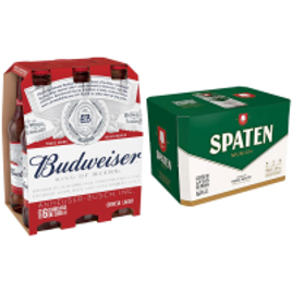 Kit Cerveja Budweiser Long Neck 330ml Pack 6 unidades + Cerveja Spaten Lata Sleek 350ml Pack 12 Unidades na Casas Bahia