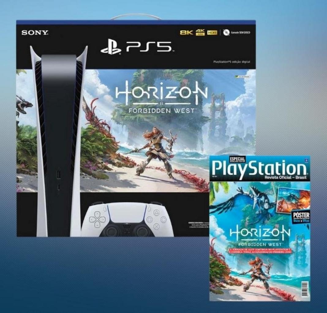 Console Playstation 5 Digital Edition 825GB SSD Horizon Forbidden West™ Bundle + Revista Pôster PlayStation – Horizon Forbidden West na Casas Bahia