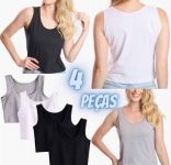 Kit 4 Blusas Cropped Blusinha Feminina Tshirt Regata Basic Fashion na Amazon