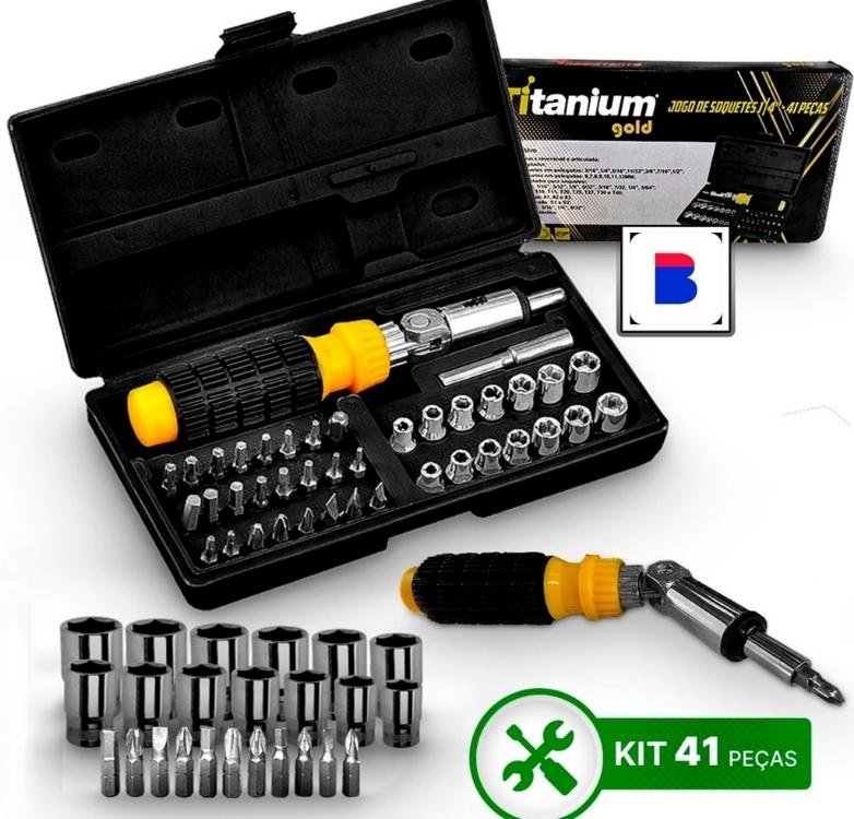 Jogo de Soquetes Ponteiras Titanium com Encaixe 1/4 Polegadas 41 Peças com Maleta na Casas Bahia