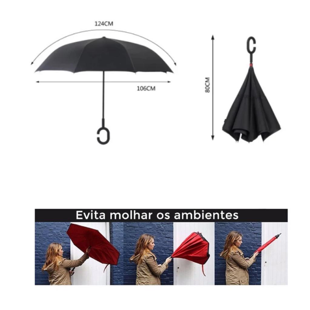 Guarda Chuva Invertido Abre E Fecha Inverso Cores Preto Com Vermelho na Shopee