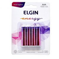 Pilha Recarregável AAA Blister Com 4 Pilhas, Elgin, Baterias, 1000mAh na Amazon