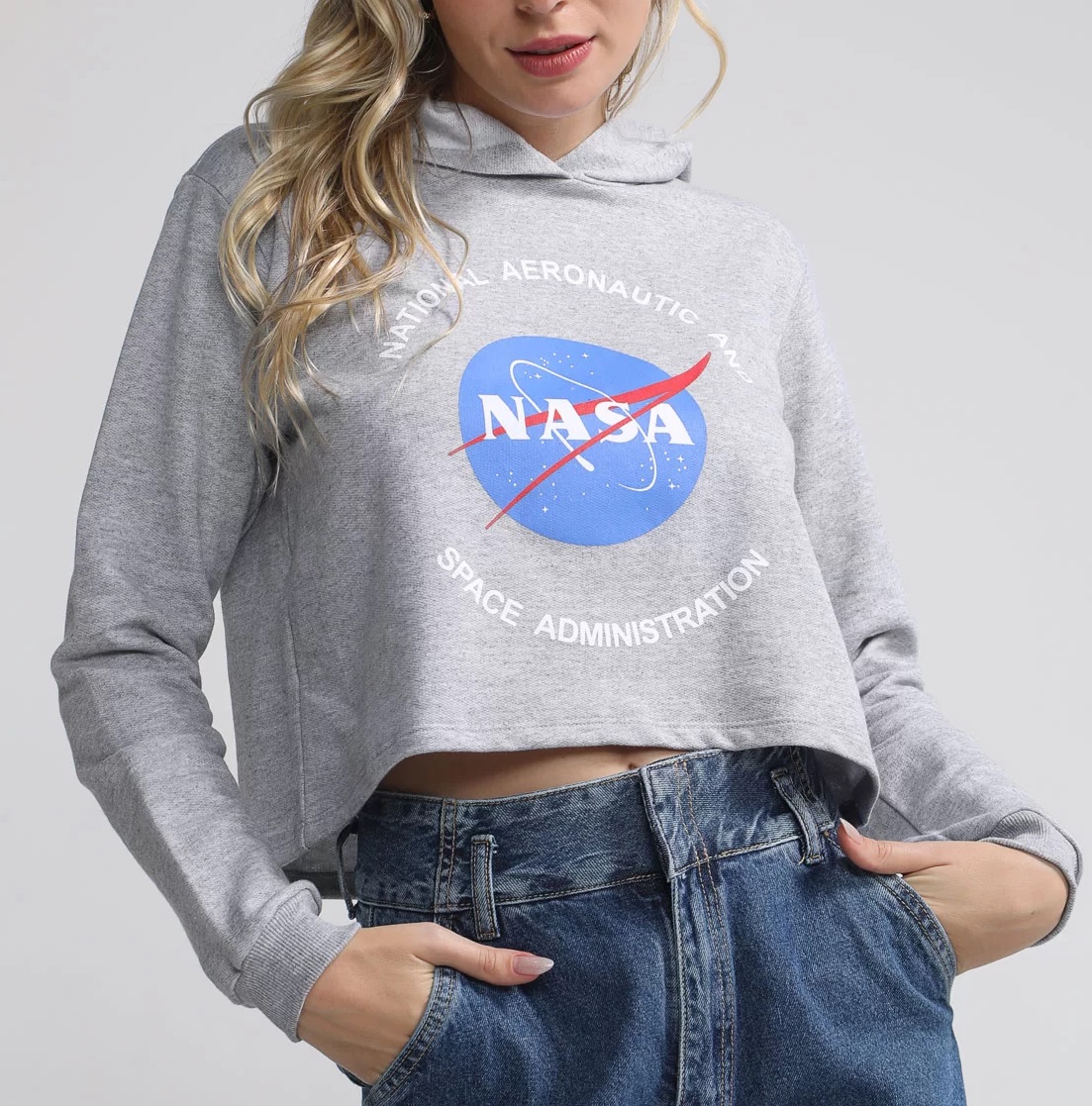 Blusa de Moletom Flanelada Cropped Fechada FiveBlu Nasa na Dafiti