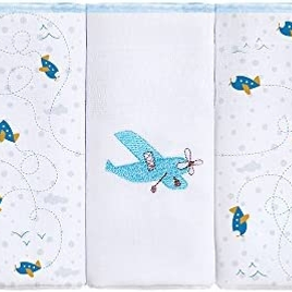 Fralda Zinha Bordado com Estampado Azul 63cm x 63cm Pacote de 3 - Papi Textil na Amazon
