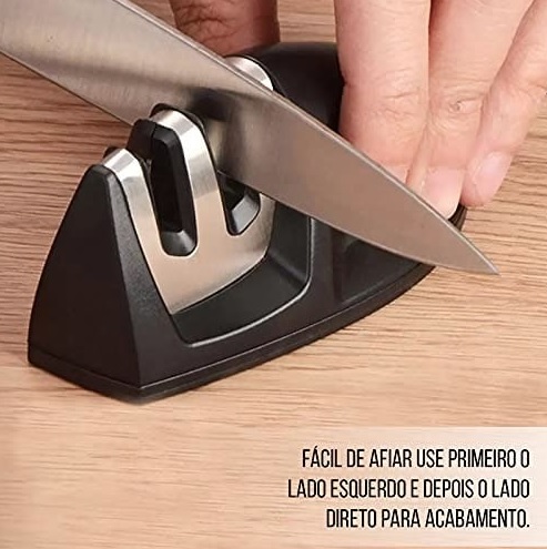 Mimo Style Amolador de Facas Manual, Material de Aço Inox e Plástico Emborrachado de Ótima Qualidade, Leve e Fácil de Manejar, Formato Ergonômico e Prático, Possui Dois Encaixes (Amolar e Afiar) na Amazon