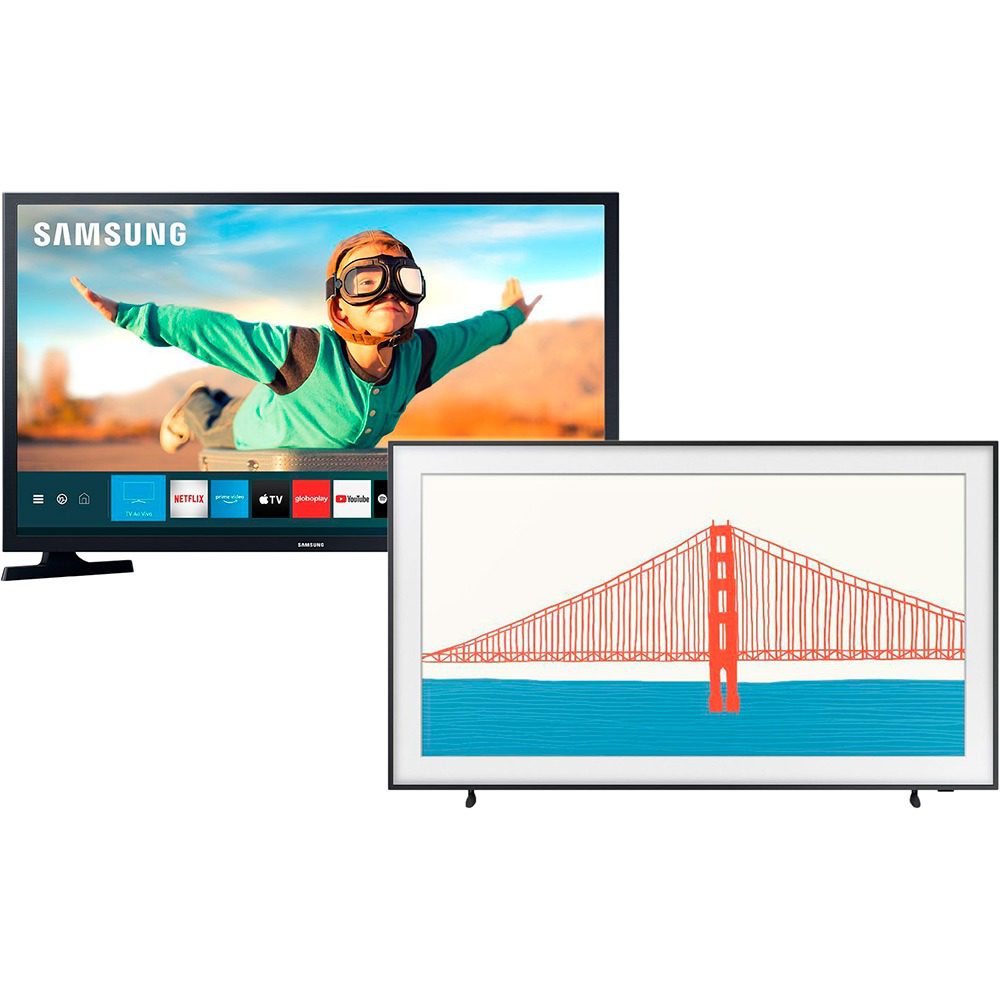 Samsung Smart TV 55″ QLED 4K The Frame 55LS03A Suporte De Parede Slim Incluso + Samsung Smart TV LED 32” Tizen HD 32T4300 – WIFI, HDR, Plataforma Tizen, 2 HDMI, 1 USB – Preta na Americanas