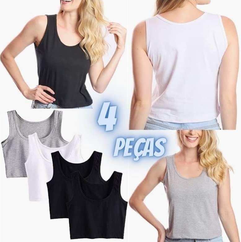Kit 4 Blusas Cropped Blusinha Feminina Tshirt Regata Basic Fashion GG na Amazon