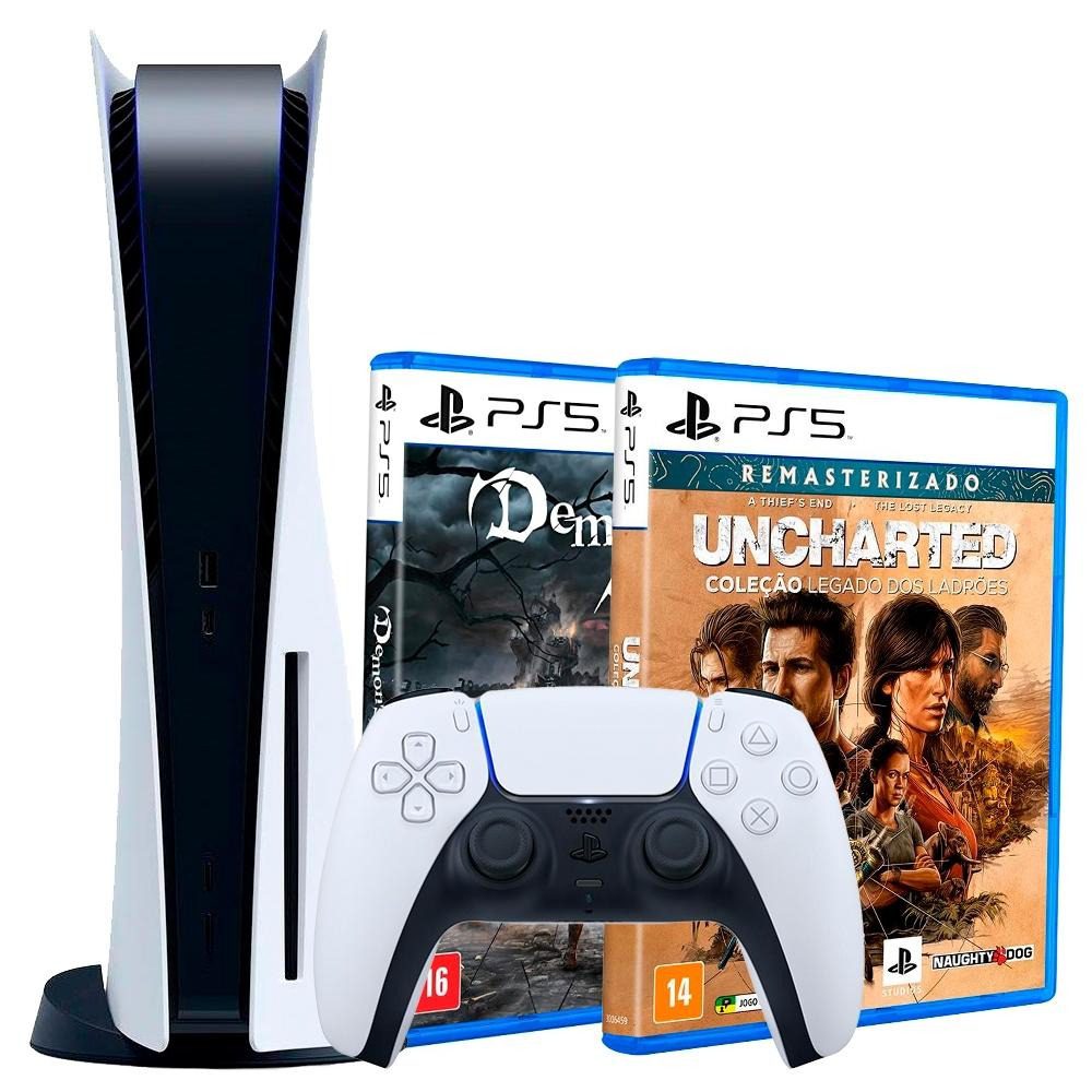 Kit Console Sony Playstation 5 + Jogo Demon´s Soul´s PS5 + Jogo Uncharted: Coleção Legado dos Ladrões, PS5 na KaBuM!