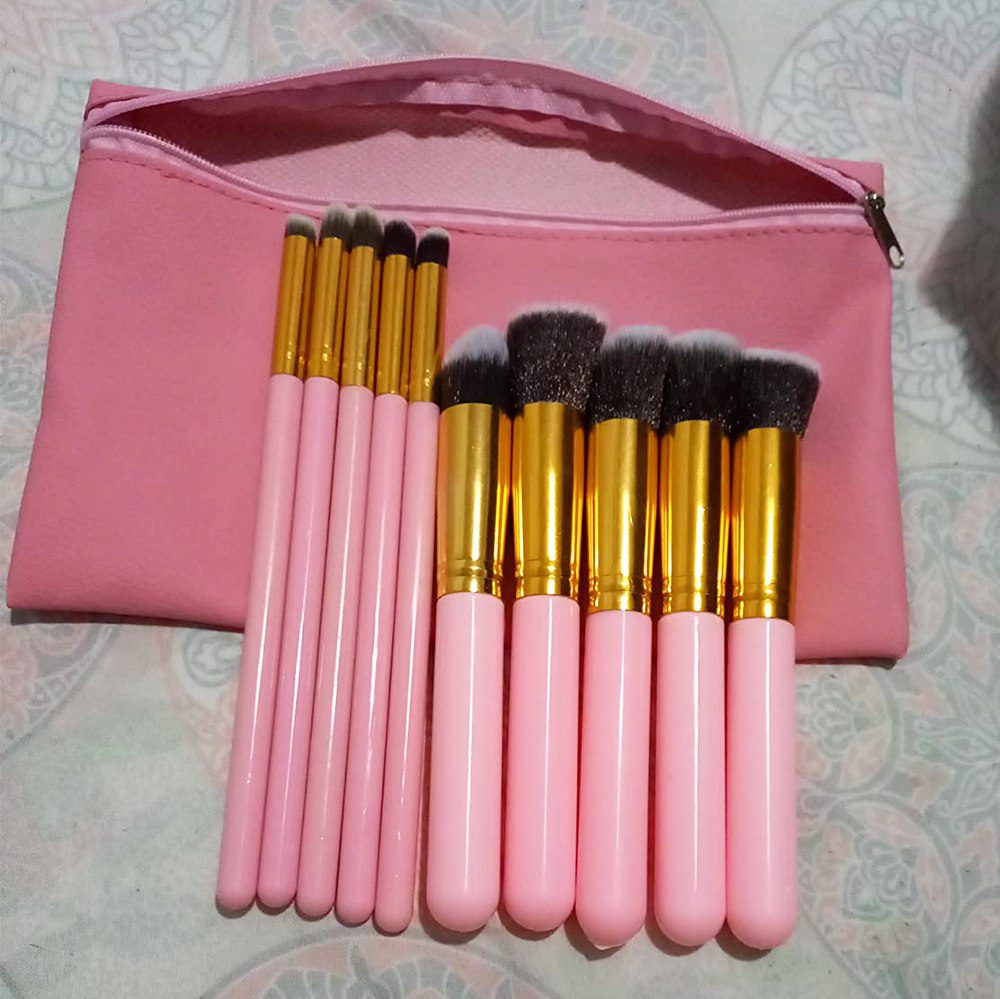 Kit 10 Pincéis Maquiagem Profissional Blush Pó ROSA na Amazon