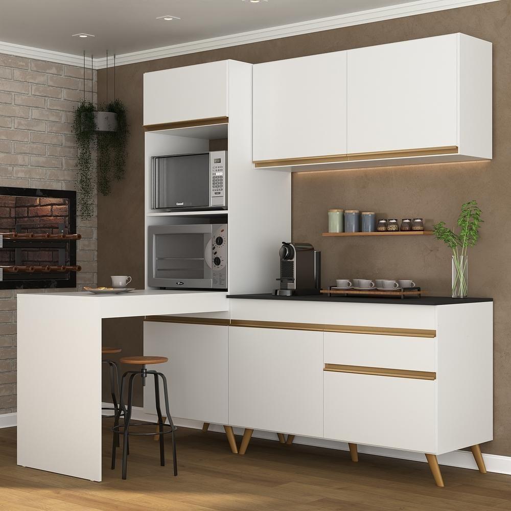 Cozinha Compacta 4 peças c/ Armário e Balcão MP3701 Veneza GW Multimóveis Branca na Casas Bahia
