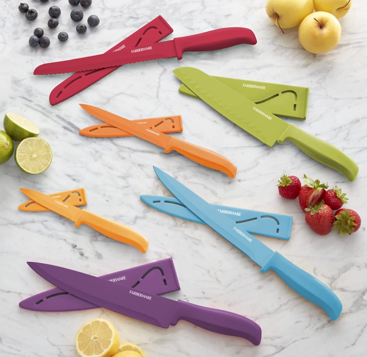 Conjunto de facas de talheres de resina antiaderente Farberware, 12 peças, multicolorido na Amazon