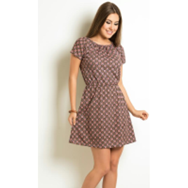 Vestido Floral Decote Redondo com Franzido na Posthaus