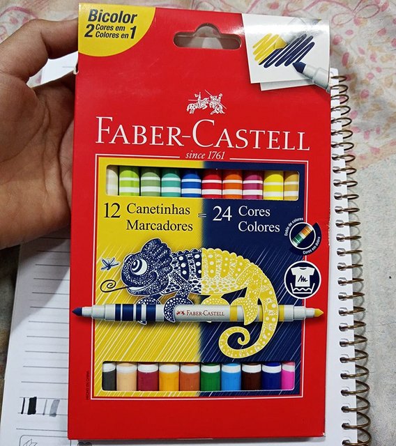 Canetinha Hidrográfica Bicolor, Faber-Castell, 12 Canetas/24 Cores na Amazon