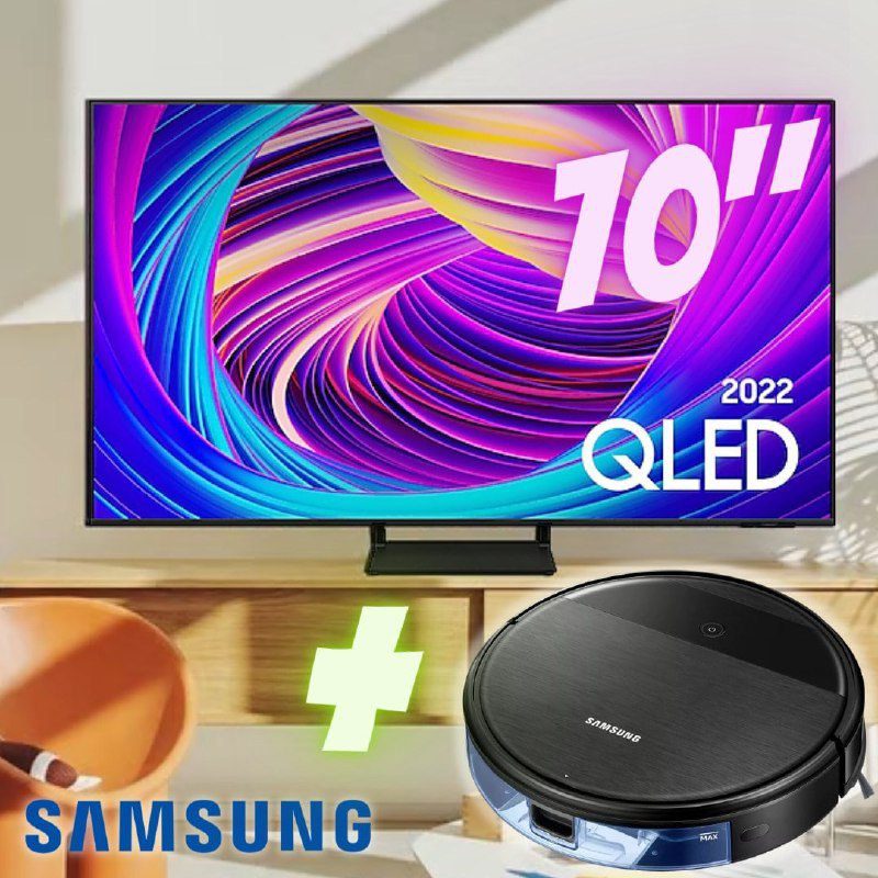 Kit Samsung Smart TV 70 qled 4K 70Q65B 2022 E Robô Aspirador 2 em 1 Samsung VR5000RM na Americanas