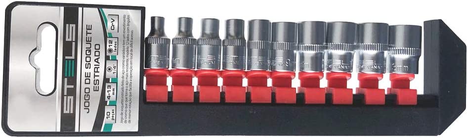 Jogo De Soquetes Sextavado 10-22 Mm Crv Encaixe 1/2″ 10 Peças Stels na Amazon