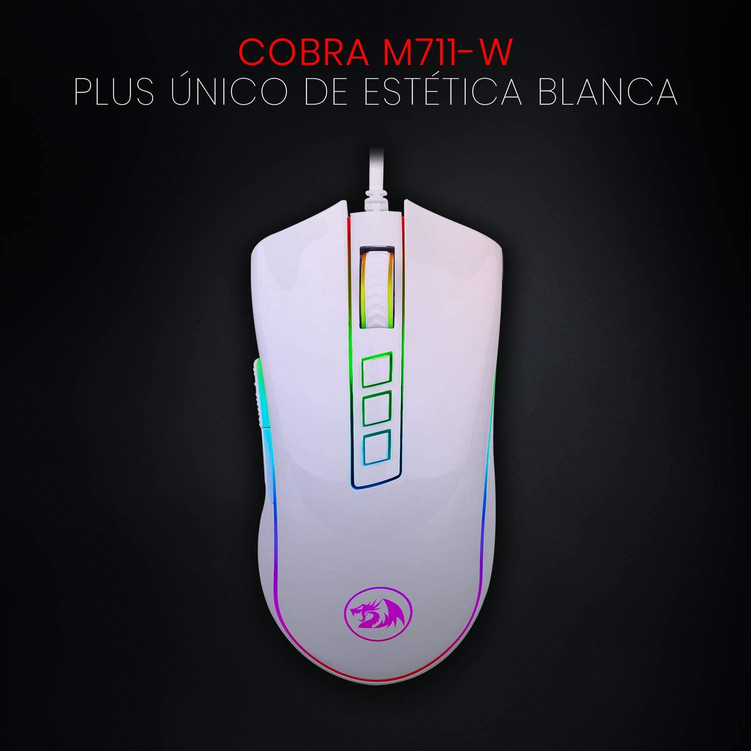 Mouse Gamer Redragon Cobra, RGB, 7 Botões, 12400DPI, Lunar White na Amazon