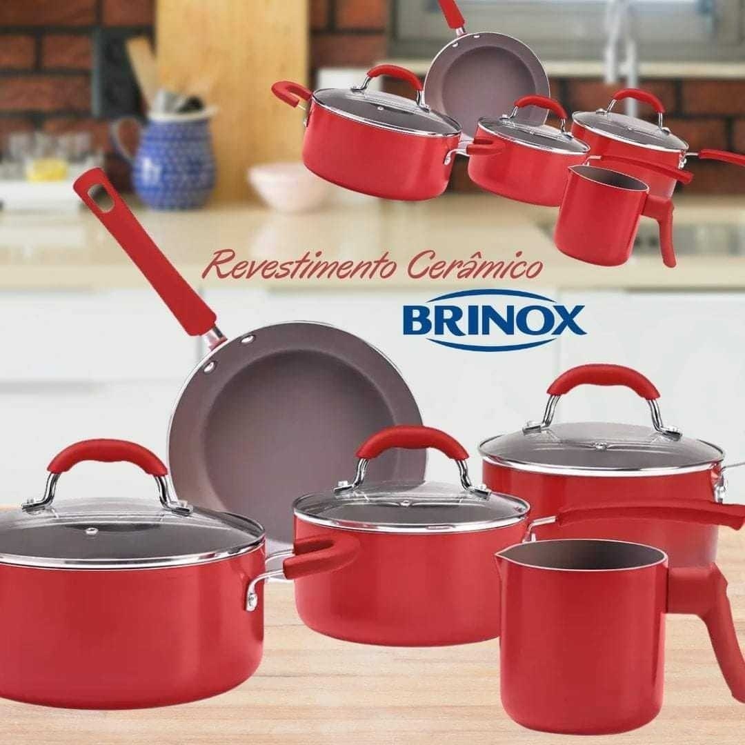 Jogo de Panelas Brinox Revestimento Cerâmico – de Alumínio Vermelho 5 Peças Premier na Magazine Luiza