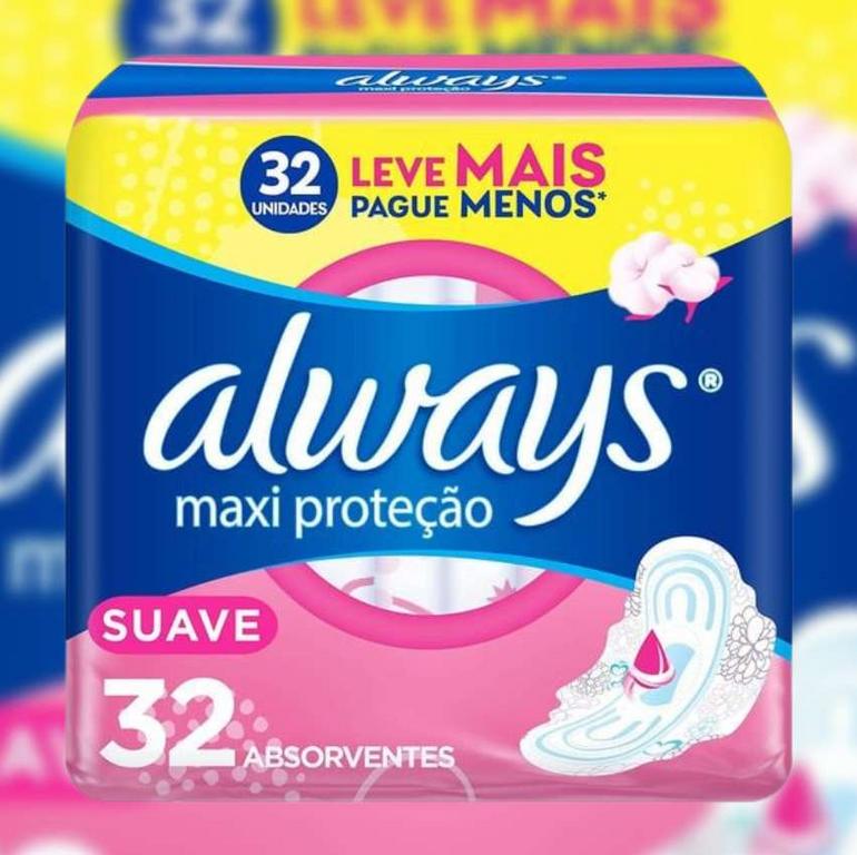 Absorvente Always Maxi Proteção Suave com Abas 32 Unidades na Amazon