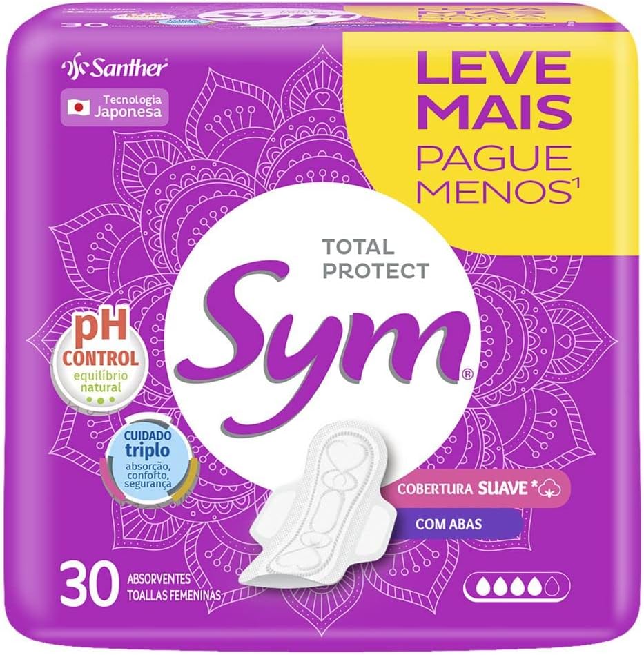 Absorvente Sym Regular Suave Com Abas Promocional 30 Unidades na Amazon