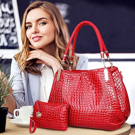 ADITAM Nova Bolsa Feminina Crocodilo Grão Couro PU Bolsa de Ombro Feminina 2 Pçs Bolsa Transversal Bolsa Grande Double the comfort na Amazon
