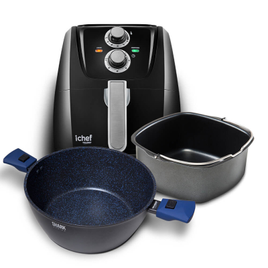 Airfryer Ichef AllSpace Polishop Exclusive + Assadeira Quadrada + Panela Ichef Family Size 24cm Shark Series na Polishop