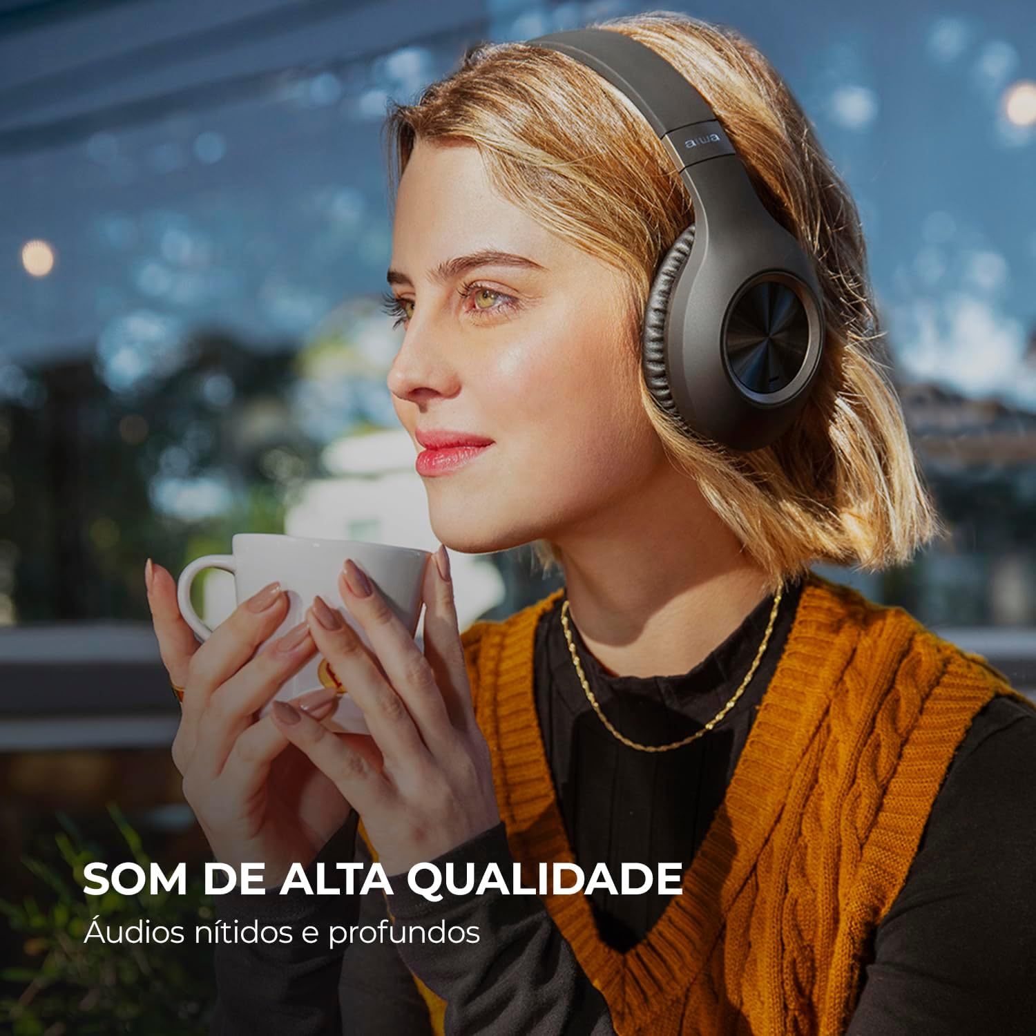 AIWA AWS-HP-02-B – Fone de Ouvido Headphone Bluetooth, ANC, Cancelamento de ruído, dobrável, Preto na Amazon