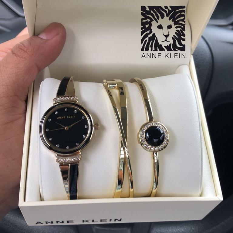 Anne Klein Conjunto feminino de relógio e pulseira com detalhes em cristal premium na Amazon