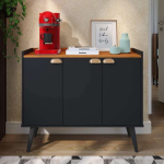 Aparador Balcão Buffet 3 Portas com Prateleira Puxador Concha (Preto/Cinamomo) na Amazon