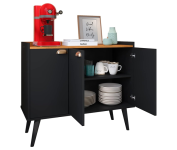 Aparador Balcão Buffet 3 Portas com Prateleira Puxador Concha (Preto/Cinamomo) na Amazon