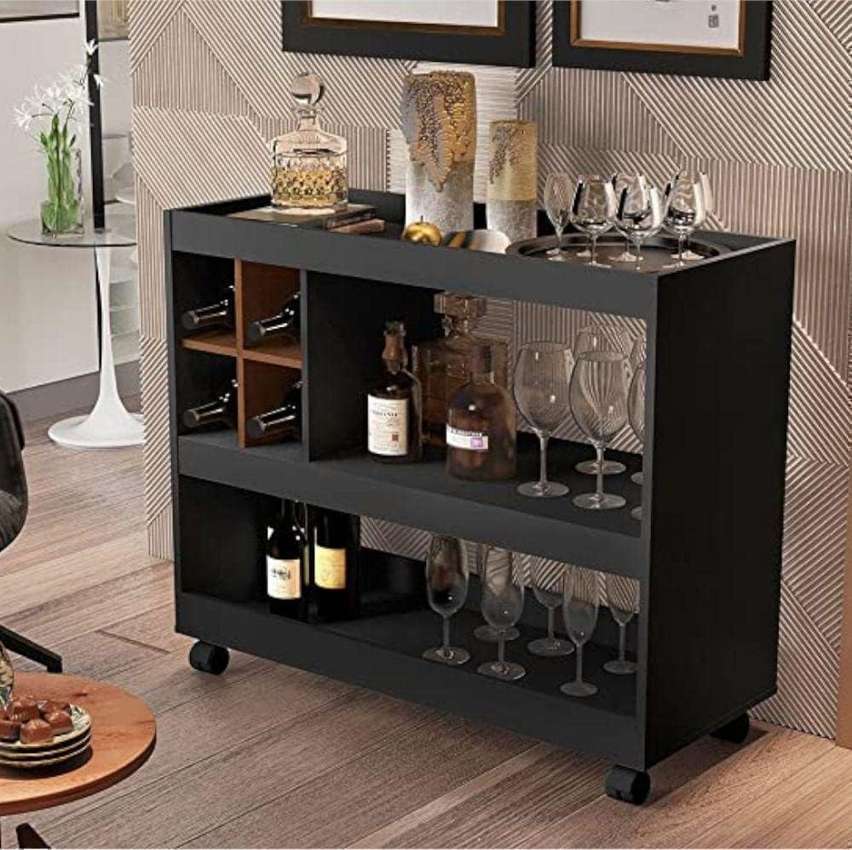 Aparador Bar Com Rodizios 4050 Cor Preto/Caramelo na Amazon