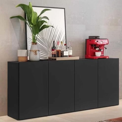 Aparador Buffet 4 Portas Veneza Multimóveis Preto Preto na MadeiraMadeira
