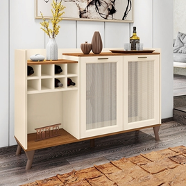 Aparador Buffet com Adega para 8 Garrafas 2 Portas e 1 Nicho Arcade Nature e Off White Mobler na Mega Mamute