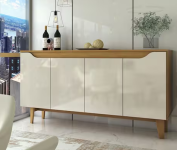 Aparador Buffet Royal 4 Portas Natural/Off White – Panorama Móveis – Bege na Casas Bahia