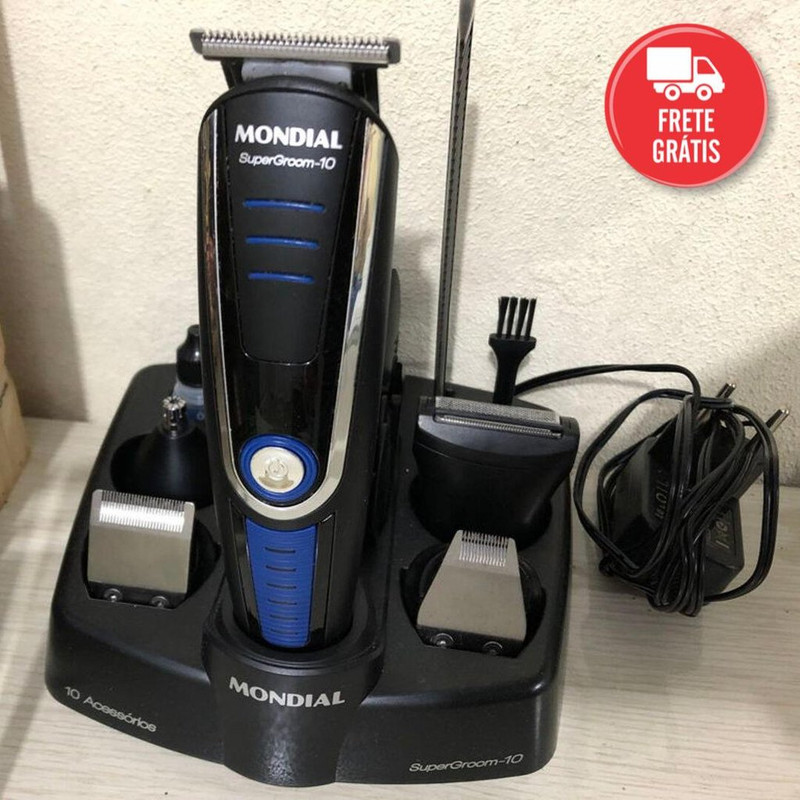 Aparador de Pelos Mondial Super Groom 10 em 1 BG-03 Sem Fio Preto/Azul – Bivolt na Casas Bahia