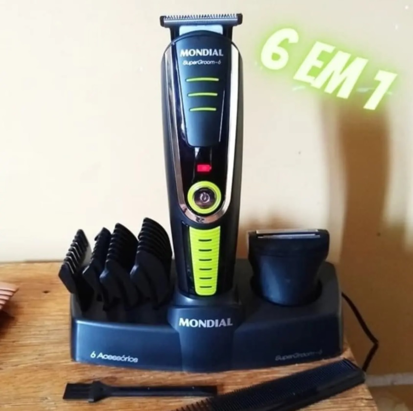 Aparador de Pelos Mondial Super Groom 6 em 1 BG-04 Sem Fio Preto/Verde – Bivolt na Ponto
