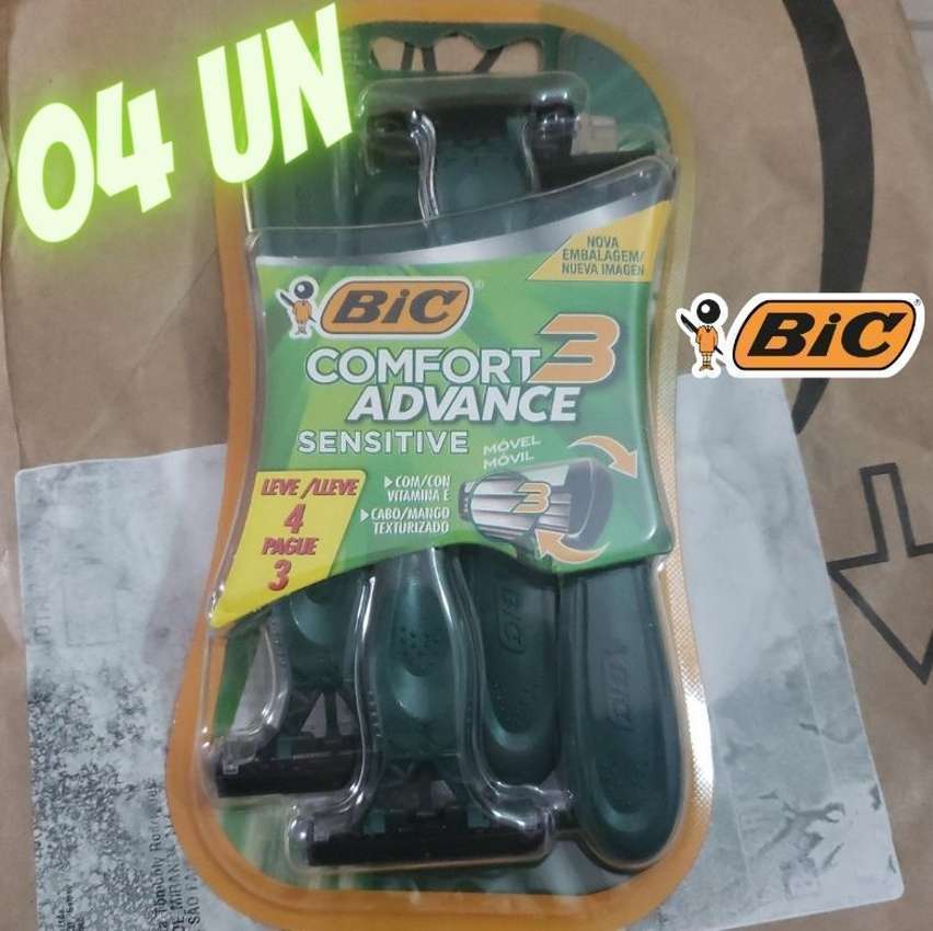 Aparelho de Barbear BIC Comfort 3 Advance, Pele Sensível, Verde, c/ Fita Lubrificante, 9298501, Embalagem Leve 4 Pague 3 na Amazon