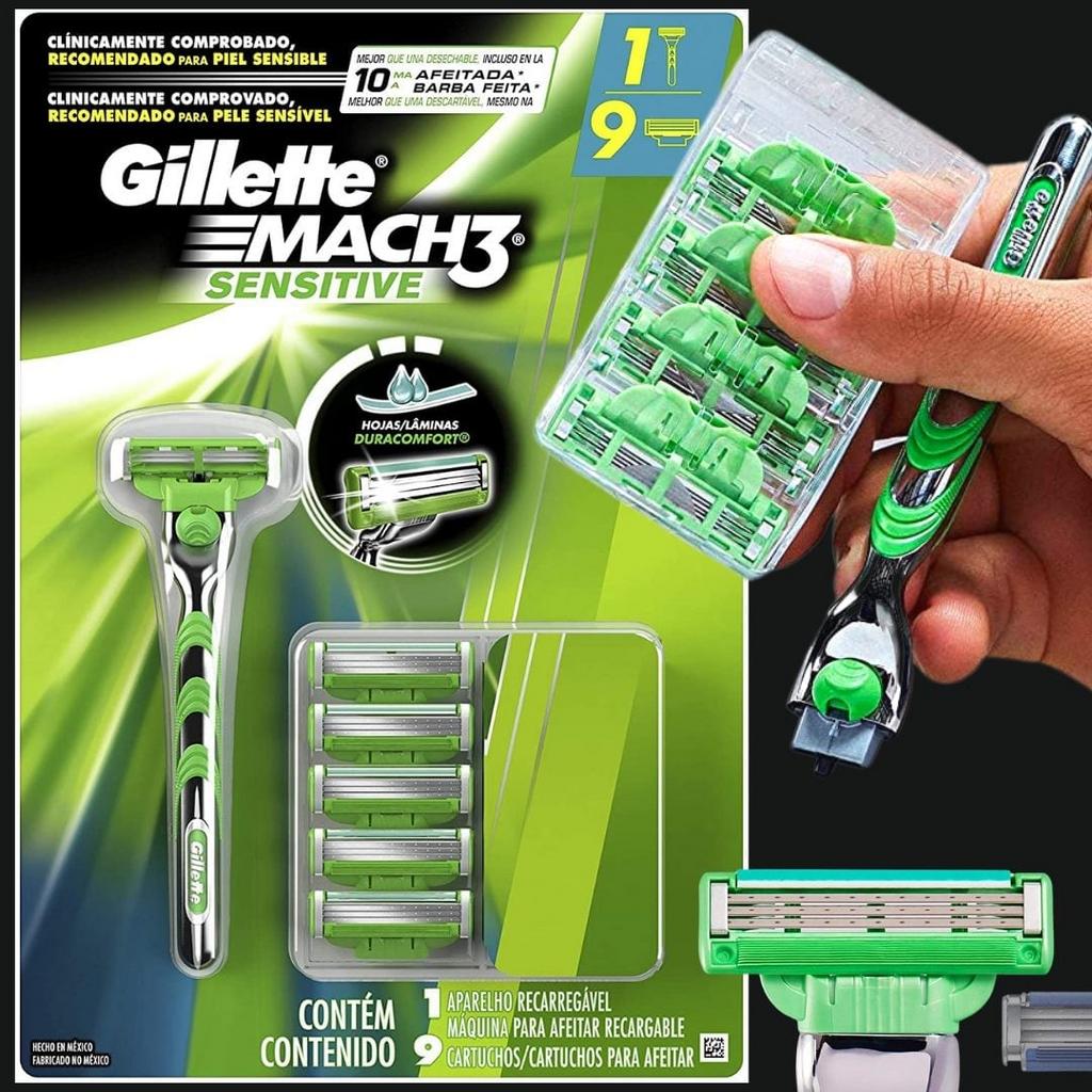 Aparelho de Barbear Gillette Mach3 Sensitive + 9 cargas na Amazon