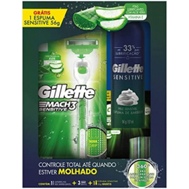 Aparelho de Barbear Mach3 Sensitive 1 Unidade + Refis para Barbear Mach3 Sensitive 3 Unidades + Espuma de Barbear Sensitive 56g Gillette na Amazon