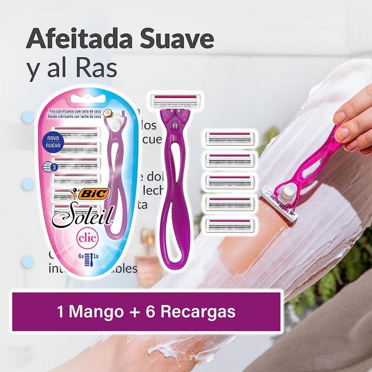 Aparelho de Depilar BIC Soleil Clic, 3 Lâminas + 6 Cargas, 968721, 1 Unidade, Design Exclusivo Yin Yang, BIC, Lilás, pacote de 6 na Amazon