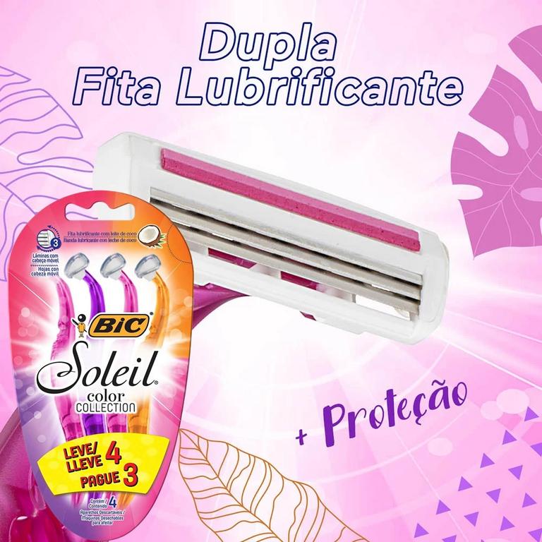 Aparelho de Depilar BIC Soleil Rosa, Roxo e Laranja Leve 4 Pague 3 – 930183 – Dupla Fita Lubrificante com Leite de Coco na Amazon