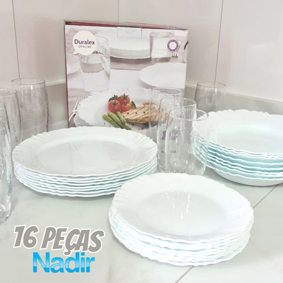 Aparelho de Jantar 16 peças com Copos Pétala 430ml Duralex Nadir na Casas Bahia