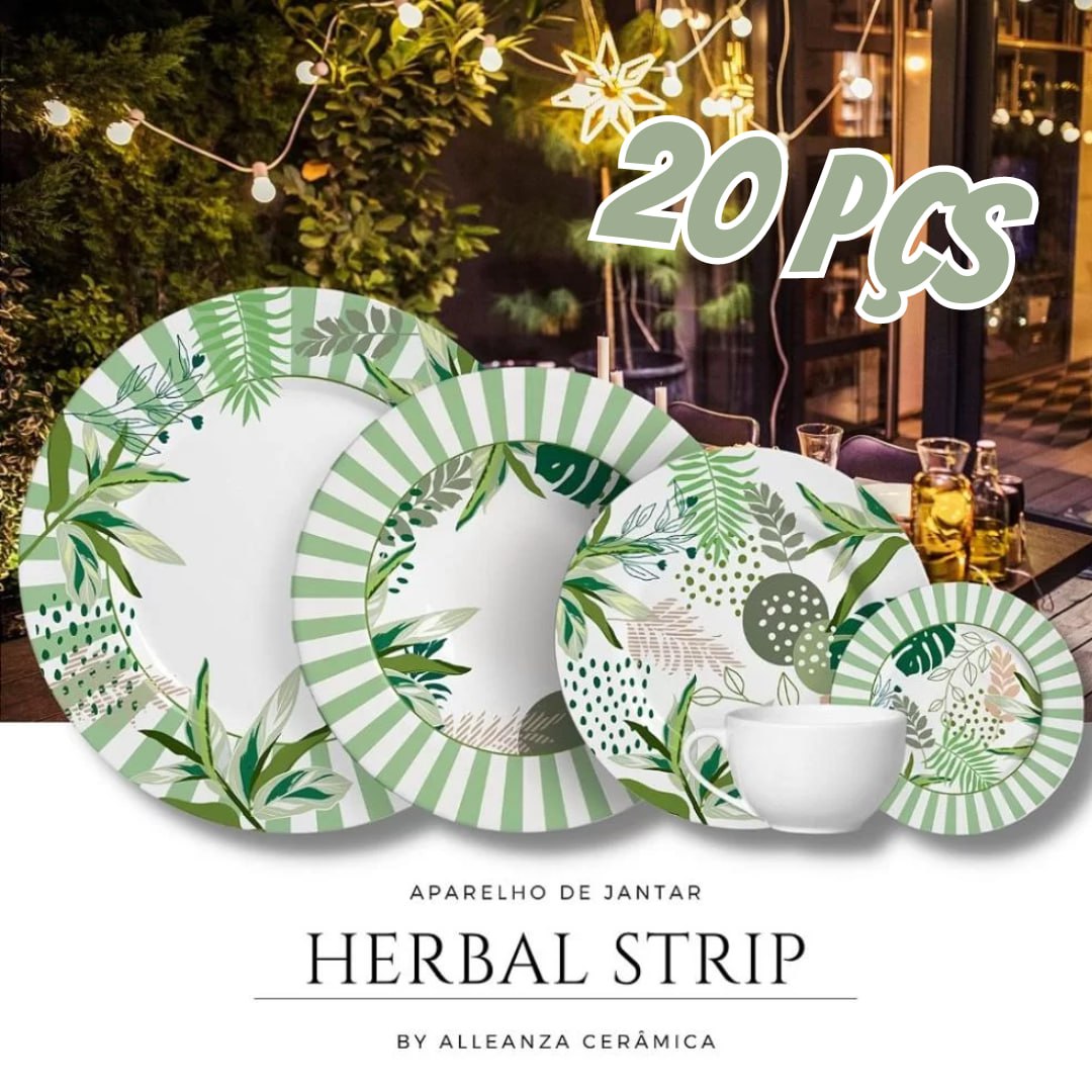 Aparelho de Jantar 20 pçs Herbal Strip Alleanza na Amazon