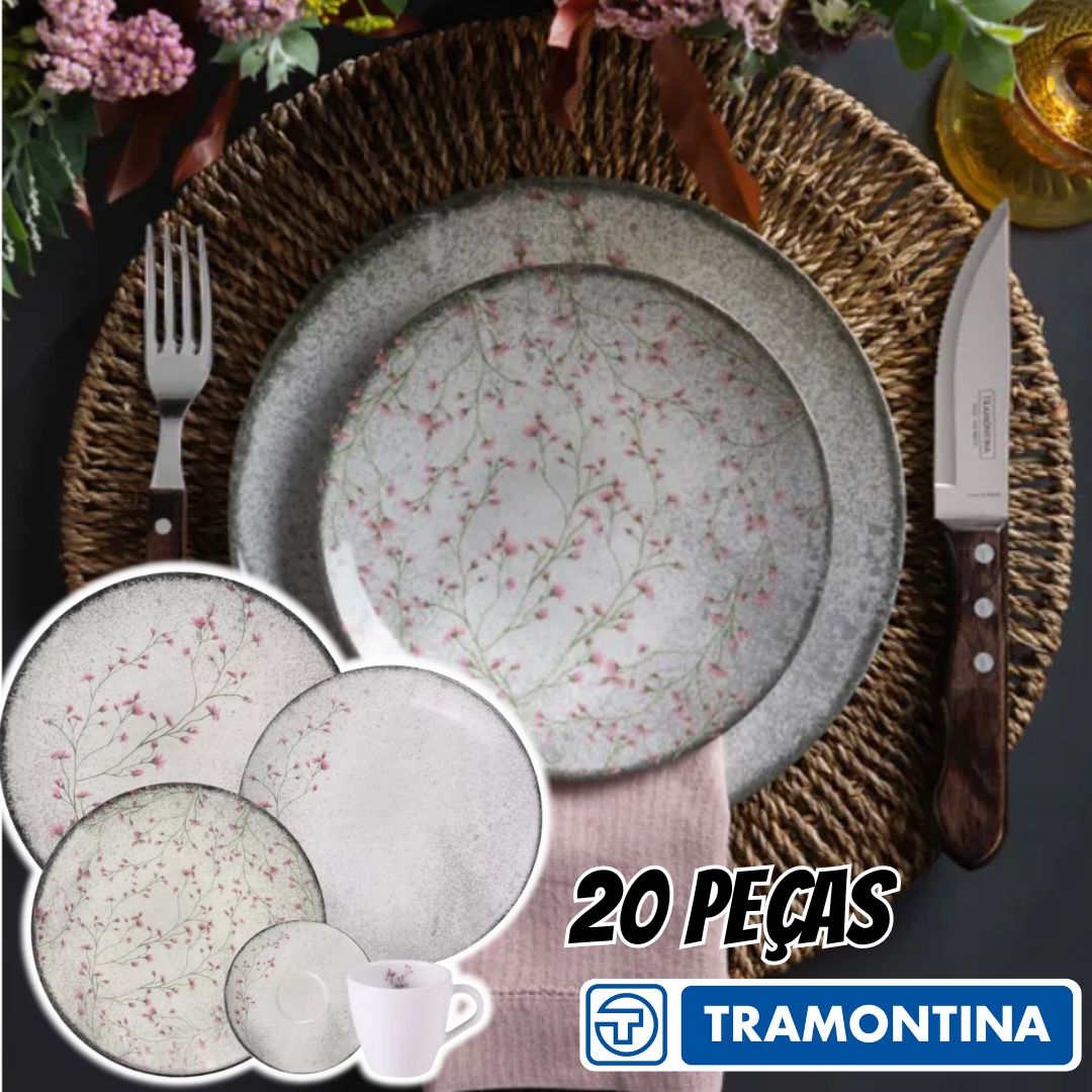 Aparelho de Jantar 20 peças Tramontina Floralis em Porcelana – Floral na Casas Bahia