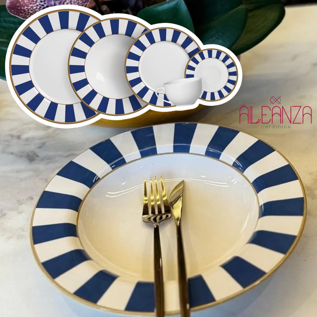 Aparelho de Jantar Alleanza 20 pçs Stripe Azul na Amazon