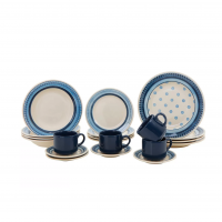 Aparelho De Jantar Chá 20 Peças Biona Cerâmica - Redondo Branco E Azul Donna na Magazine Luiza