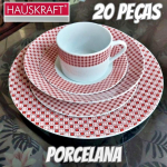 Aparelho de Jantar Chá 20 Peças Hauskraft – Porcelana Branco e Vermelho Redondo Fernanda na Magazine Luiza