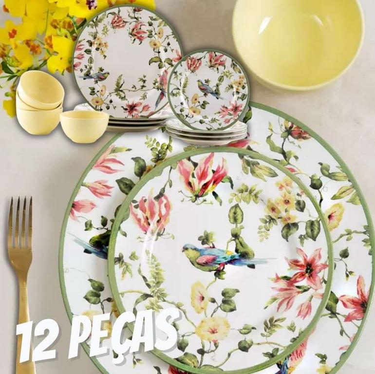 Aparelho de Jantar Chá e Café 12 Peças Alleanza Cerâmica Branco e Verde Redondo Harmony na Magazine Luiza