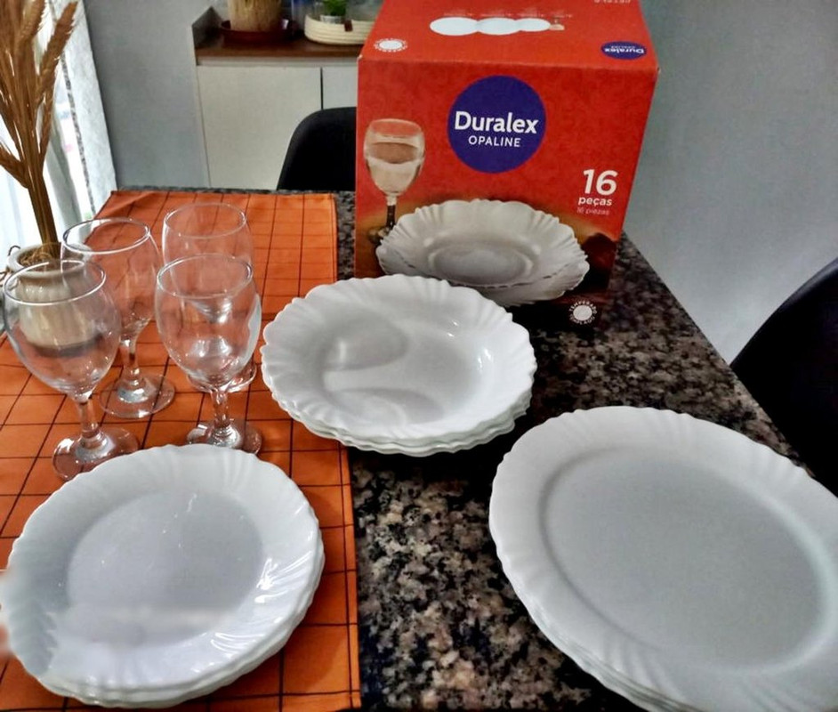 Aparelho de Jantar com Taça 16 Peças Duralex – Redondo Branco Pétala na Amazon